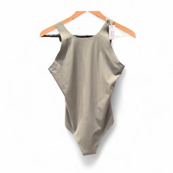 NWT Aerie SMOOTHEZ Large olive Green High Neck Bodysuit top stretch comfort soft - Picture 2 of 6